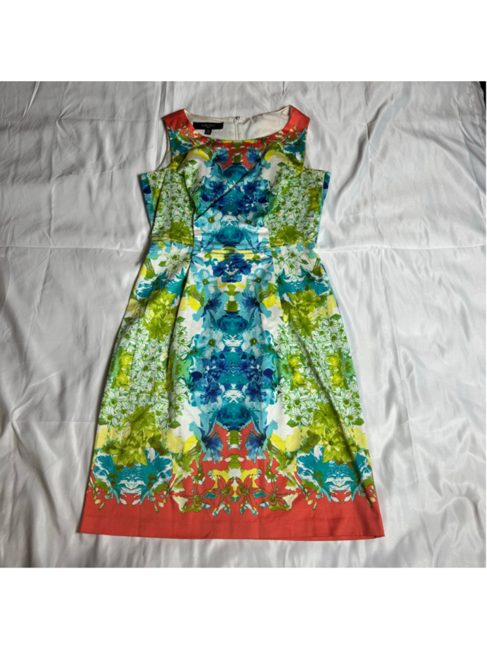 Women's Nine West Floral Mini Dress Size 10 White Blue Green